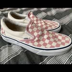 Vans Pink & Crème Checkered Slip-On Size 8 Gently Used